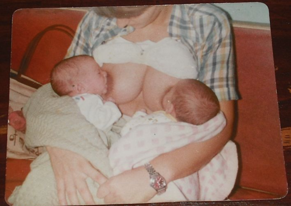 Twins breastfeeding vintage photo